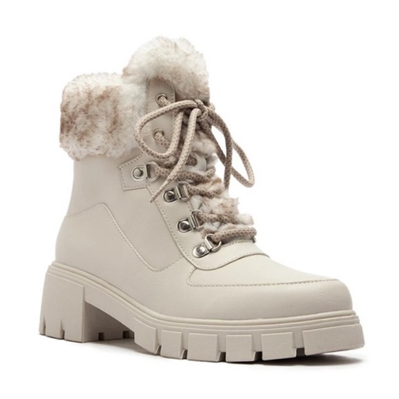 Black Lace-up Combat boot with faux fur ankle cuff - Picture 12 of 13